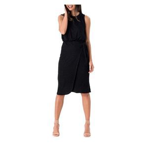 LEOTA Womens Black Tie Faux Wrap Skirt Sleeveless Sheath Dress XXL